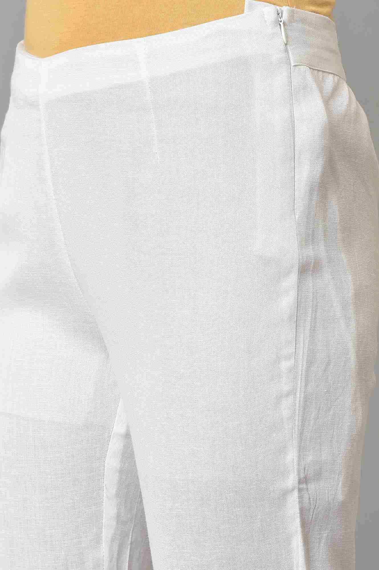 White Slim Pants With Lace Detail - wforwoman