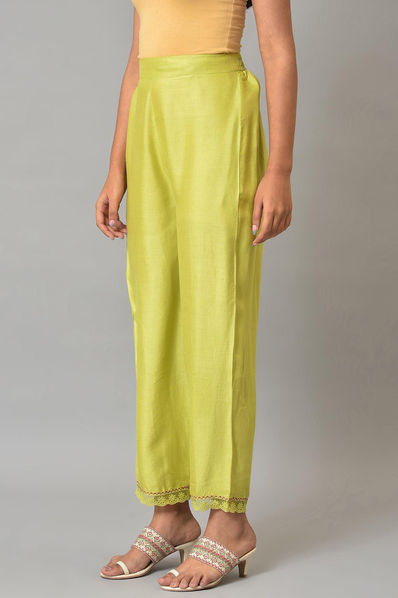 Lime Green Pants With Lace Detail - wforwoman