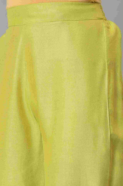 Light Green Slim Pants With Lace Detail - wforwoman