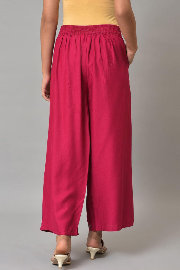 Berry Pink Embroidered Parallel Pants