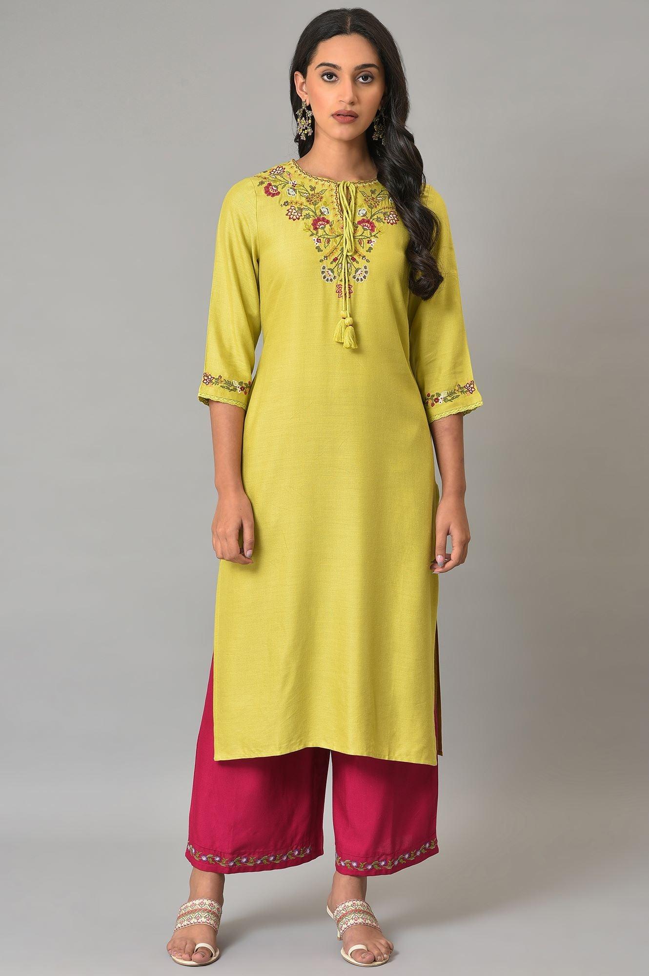 Berry Pink Embroidered Parallel Pants - wforwoman