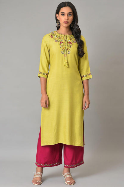 Berry Pink Embroidered Parallel Pants - wforwoman