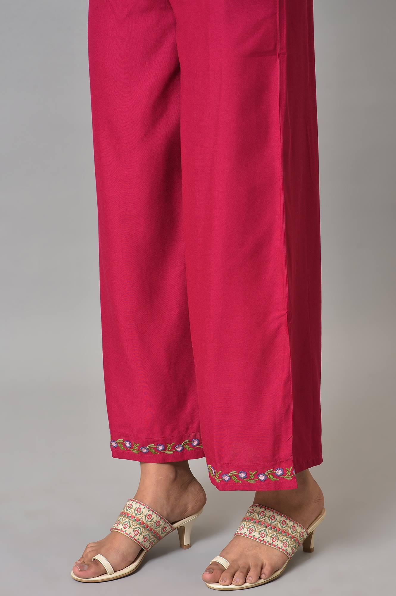 Berry Pink Embroidered Parallel Pants - wforwoman
