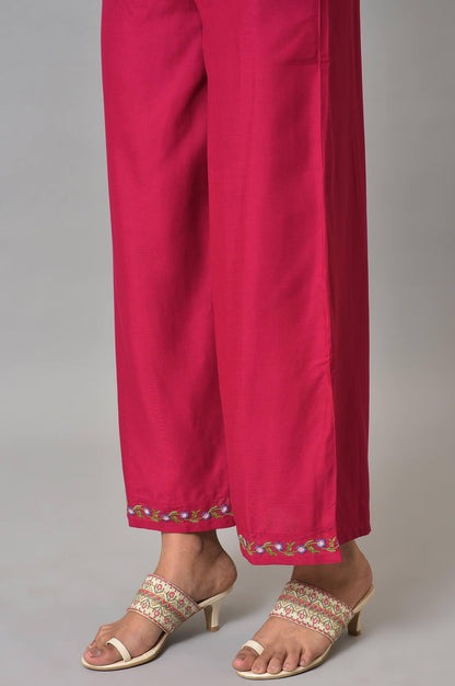 Berry Pink Embroidered Parallel Pants - wforwoman