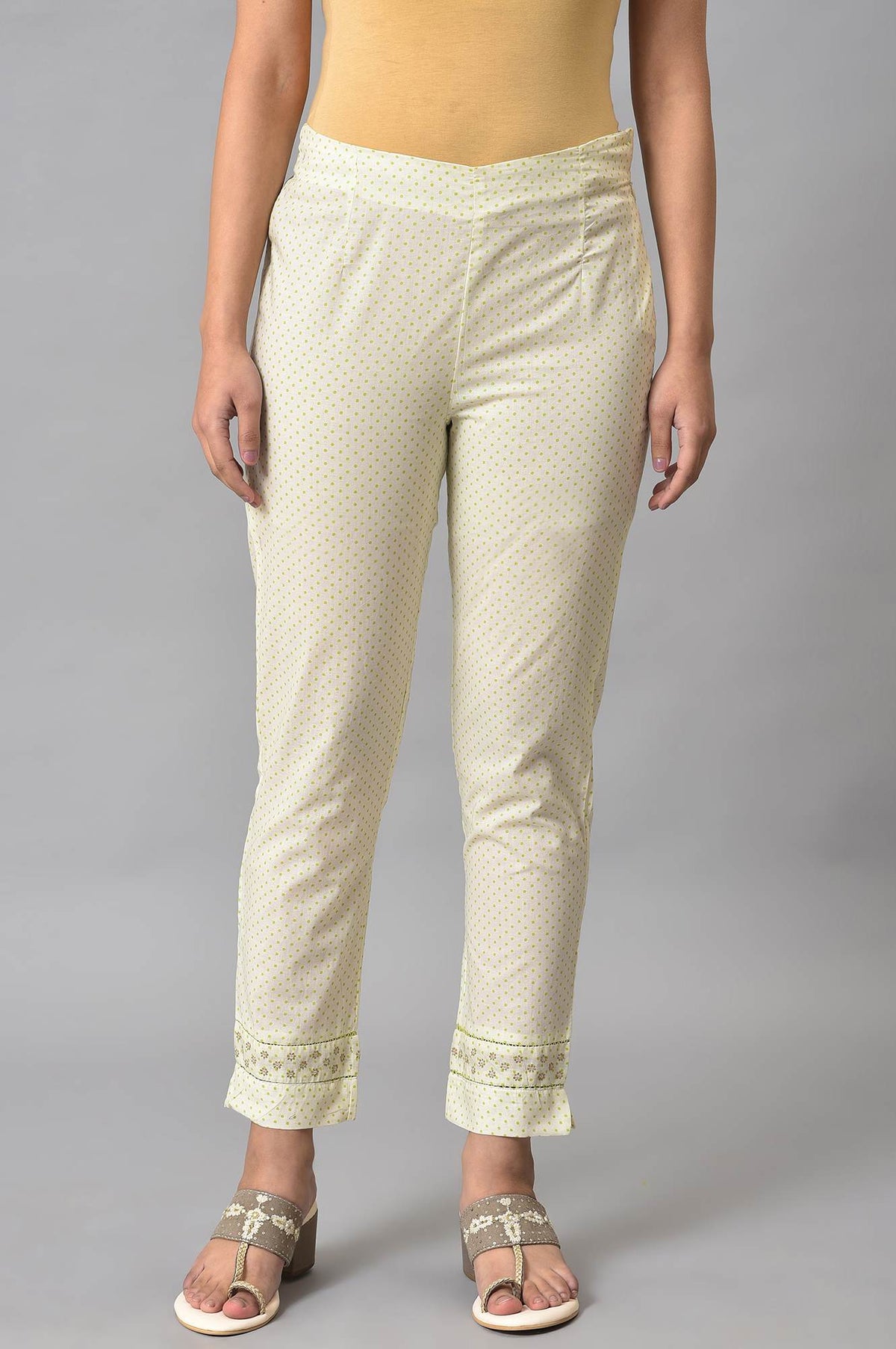 Ecru Green Dotted Plus Size Slim Pants - 4XL