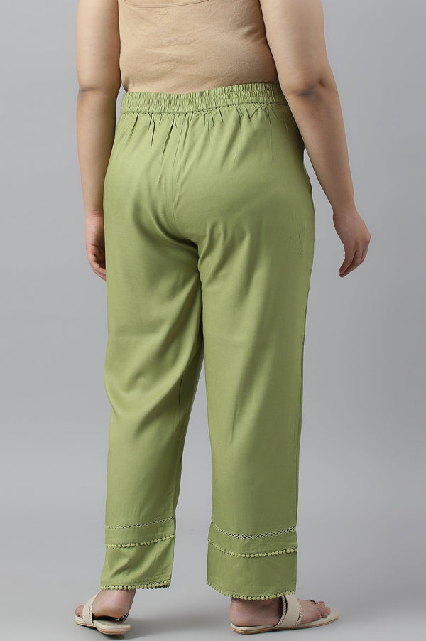 Green Straight Pants With Lace Details