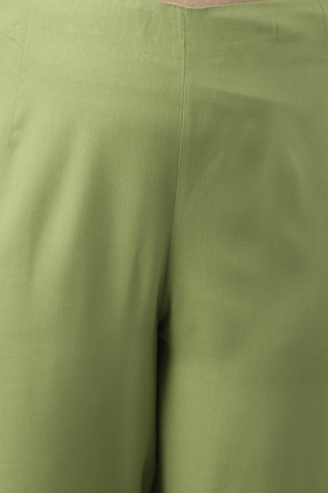 Green Straight Pants With Lace Details - wforwoman