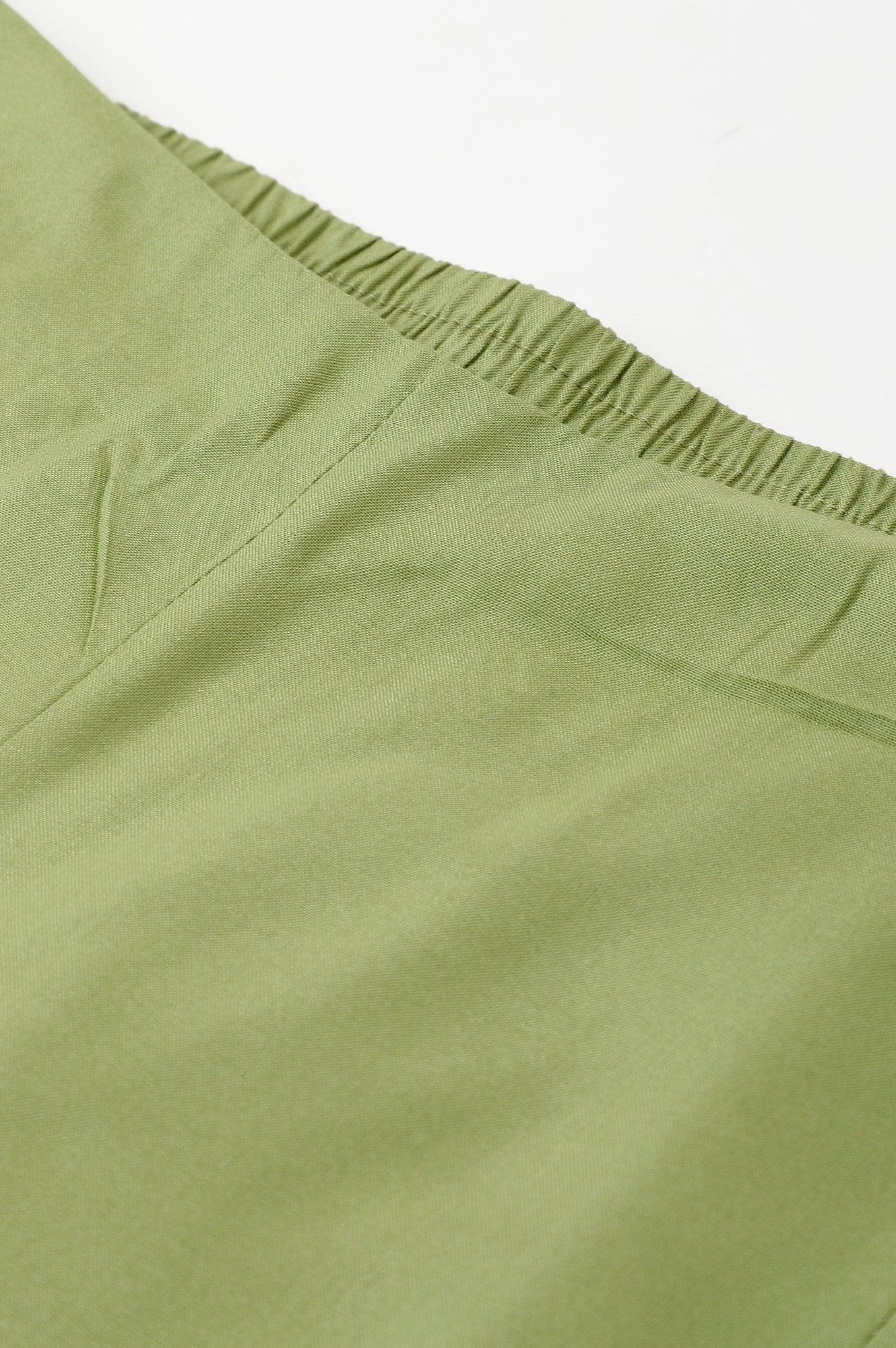 Green Straight Pants With Lace Details - wforwoman