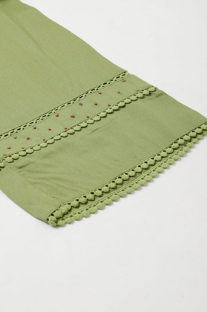 Green Straight Pants With Lace Details - wforwoman