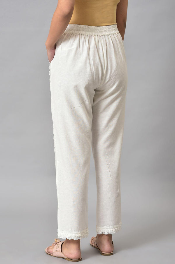 Ecru Solid Lace Straight Pants