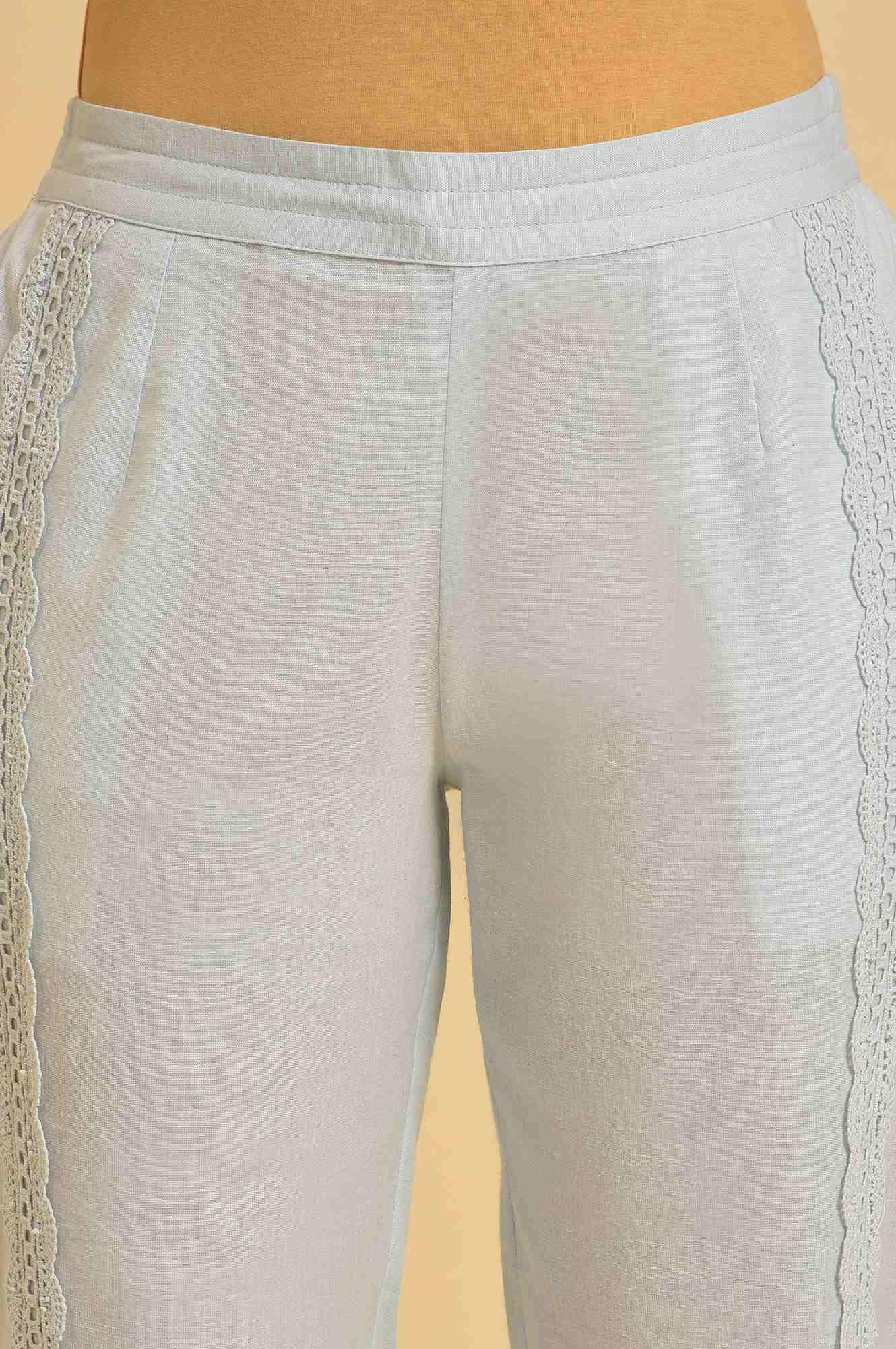 Light Blue Lace Slim Pants - wforwoman