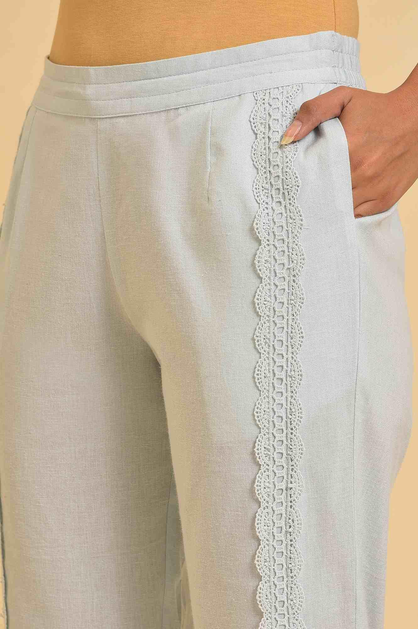 Light Blue Lace Slim Pants - wforwoman