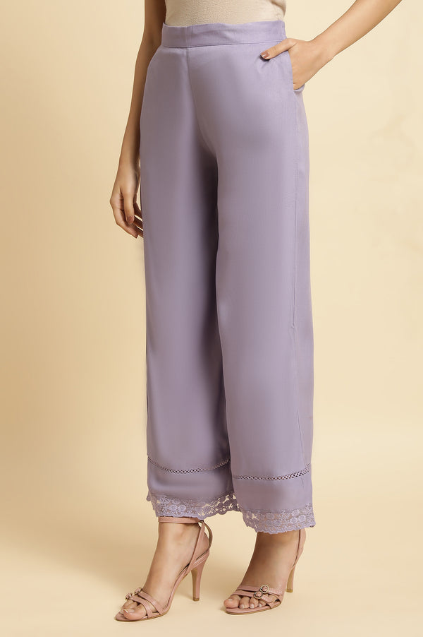 Purple Thread Embroidered Textured Cotton Straight Kurta and Parallel Pant Set