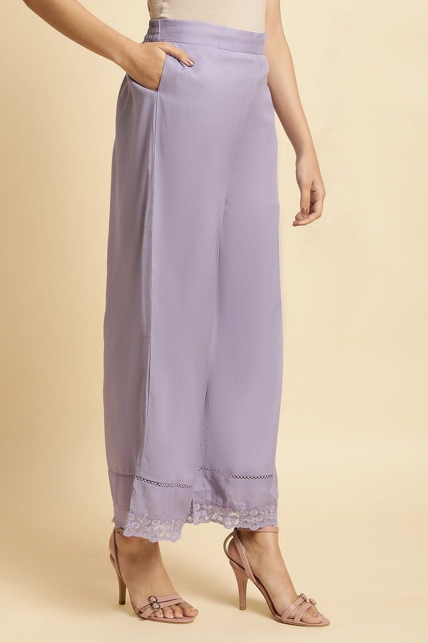 Purple Thread Embroidered Textured Cotton Straight Kurta and Parallel Pant Set