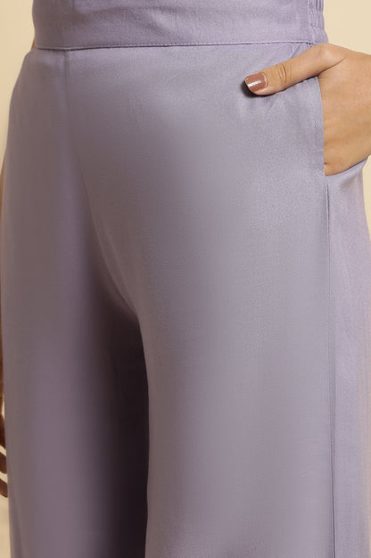 Light Purple Floral Printed Lace Rayon A-Line Kurta and Parallel Pant Set
