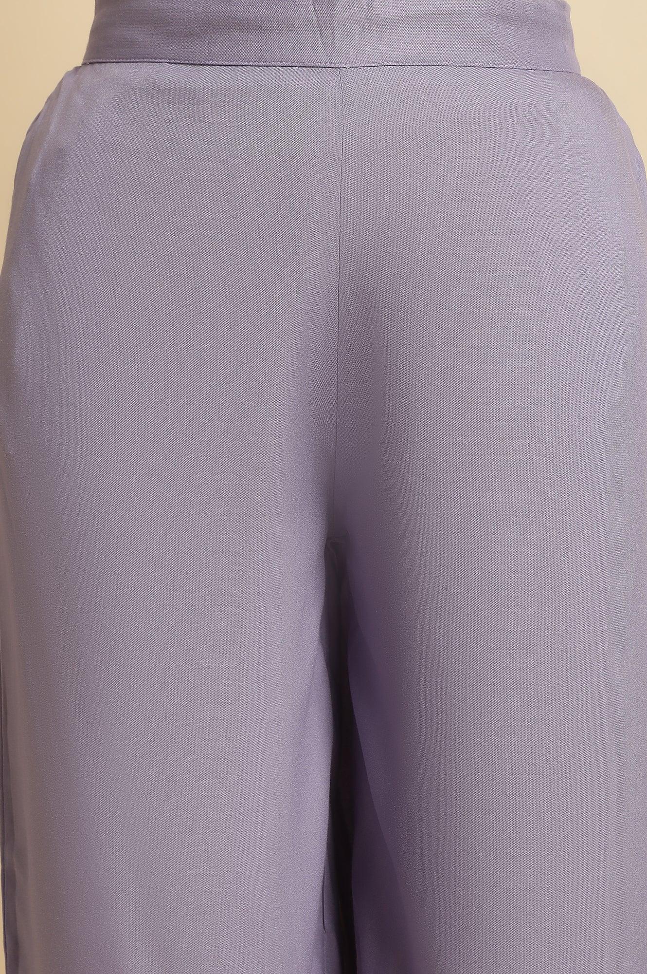 Purple Parallel Pants With Lace At Hemline - wforwoman