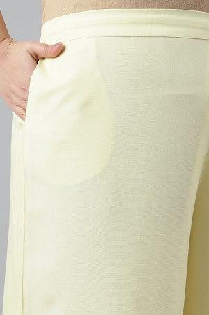 Light Yellow Plus Size Parallel Pants With Pleats And Lace Detail - wforwoman