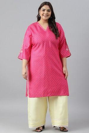 Light Yellow Plus Size Parallel Pants With Pleats And Lace Detail - wforwoman