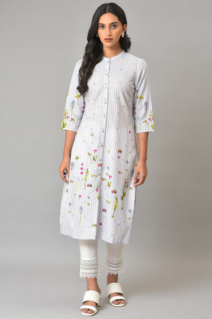 White Solid Cotton Flax Slim Pant with Embellished Hemline