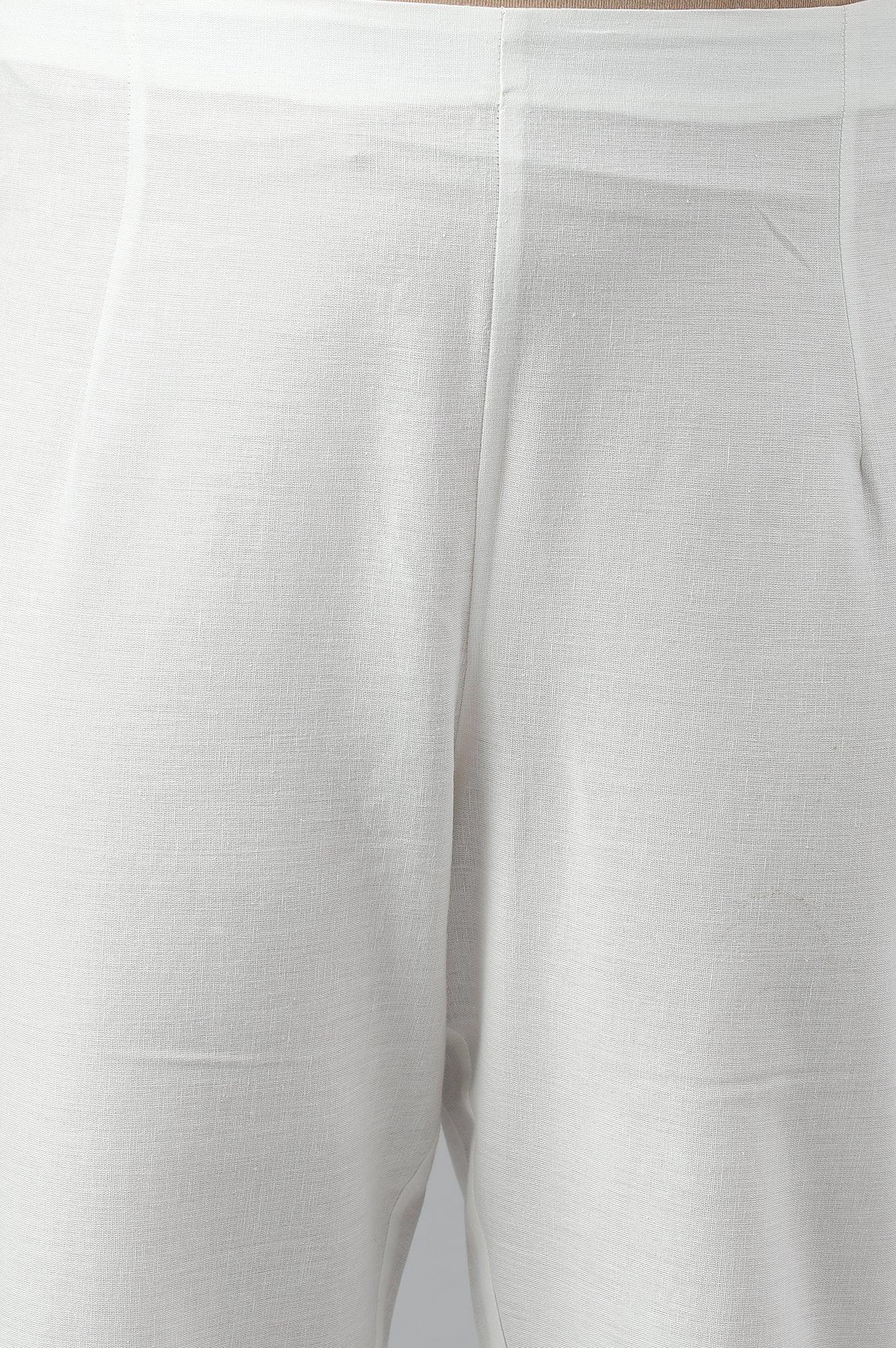 Ecru Slim Pants With Lace Hemline - wforwoman