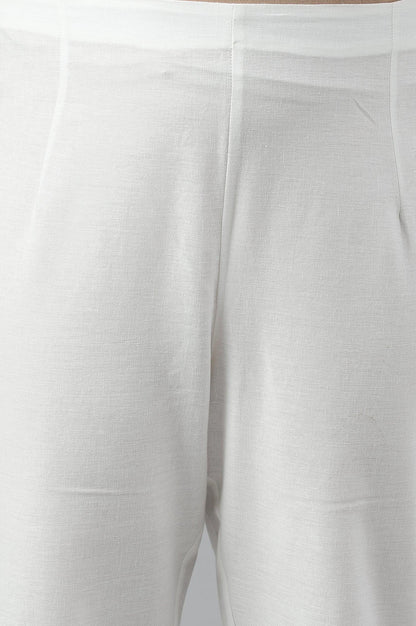 Ecru Slim Pants With Lace Hemline - wforwoman