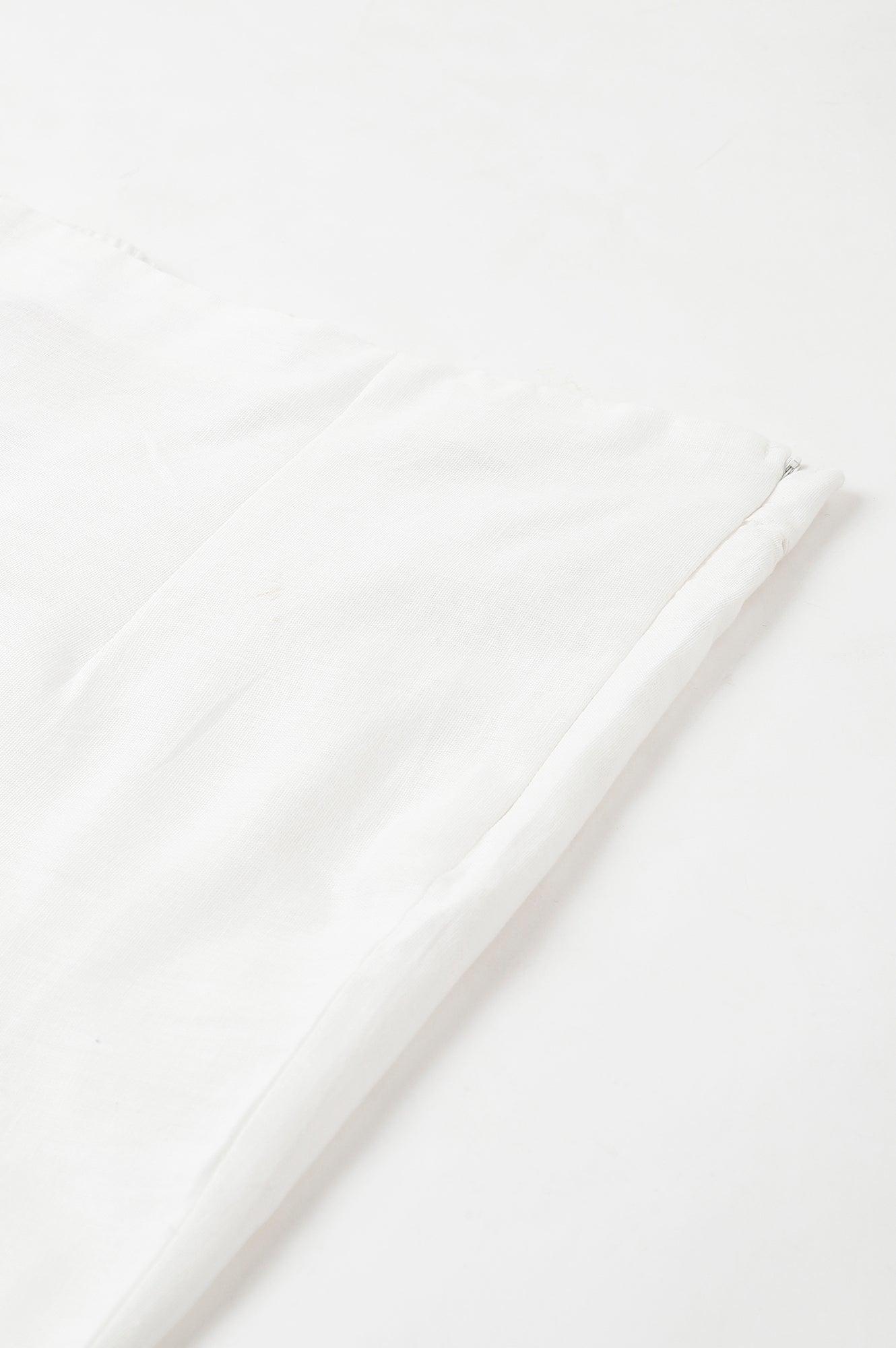 Ecru Slim Pants With Lace Hemline - wforwoman