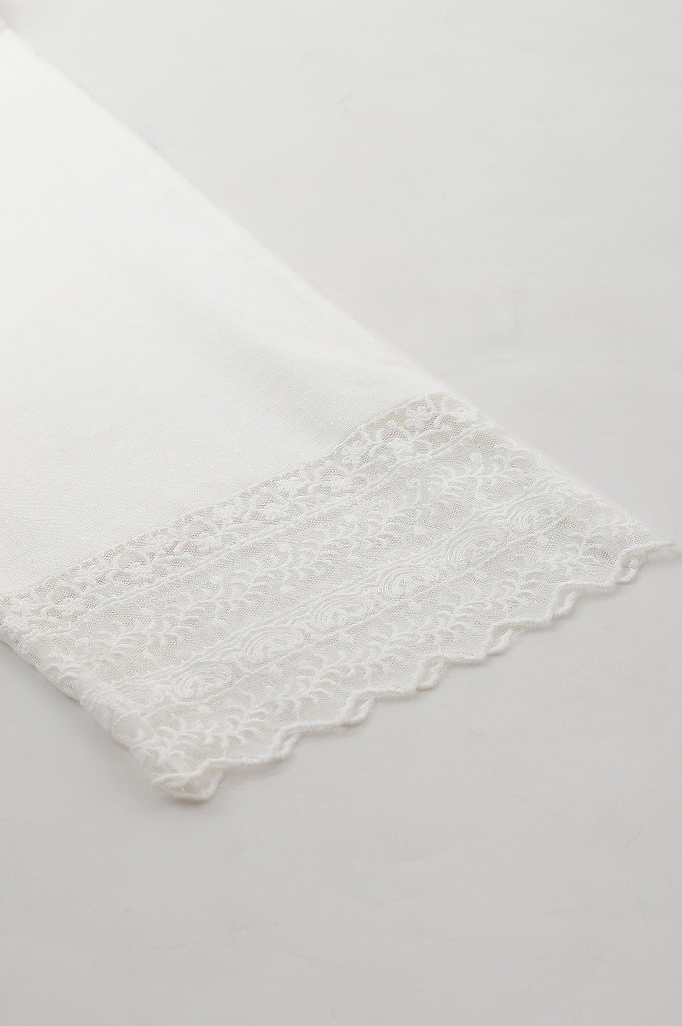 Ecru Slim Pants With Lace Hemline - wforwoman