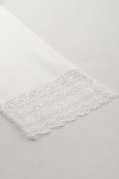 Ecru Slim Pants With Lace Hemline - wforwoman