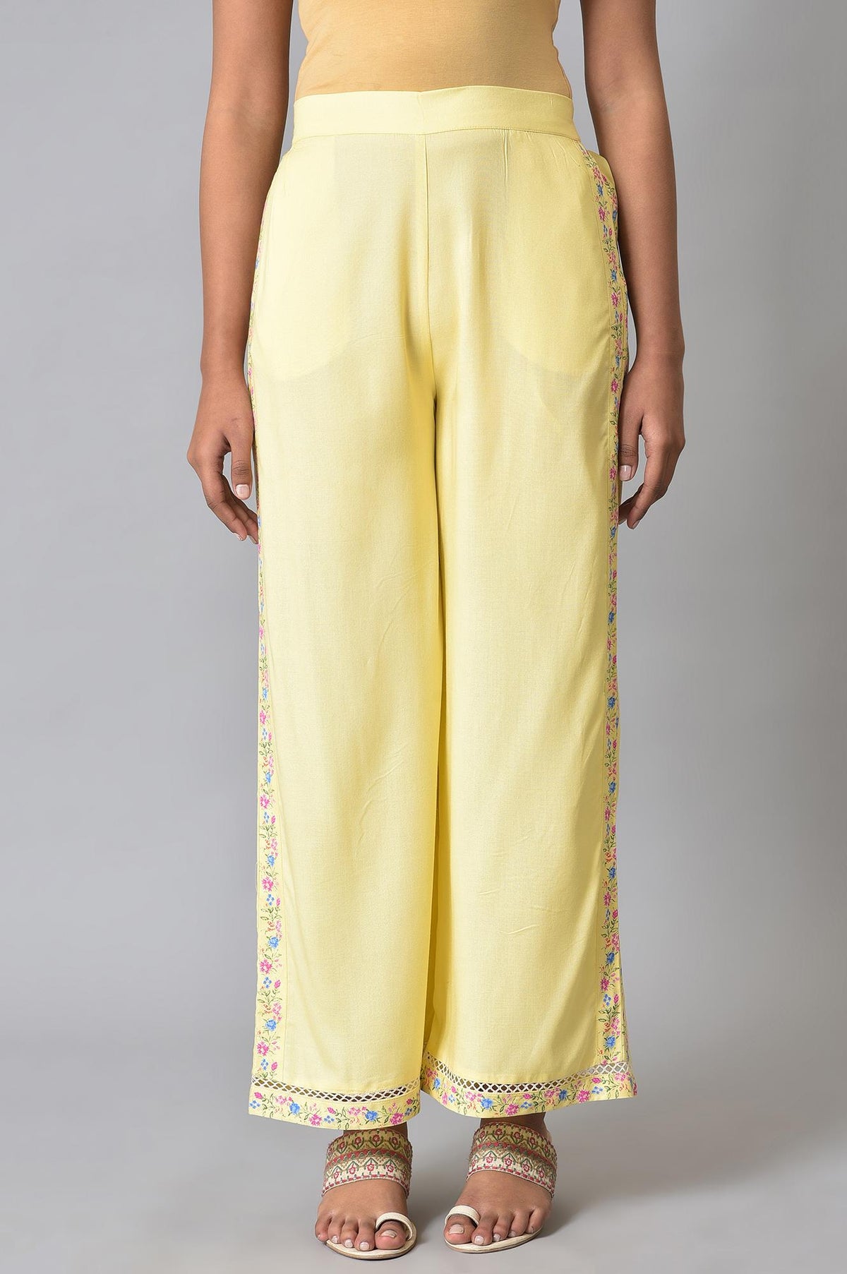Yellow Printed Parallel Pants - XS