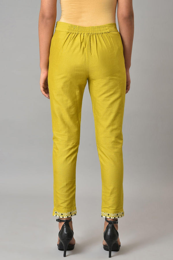 Green Embroidered Slim Pants