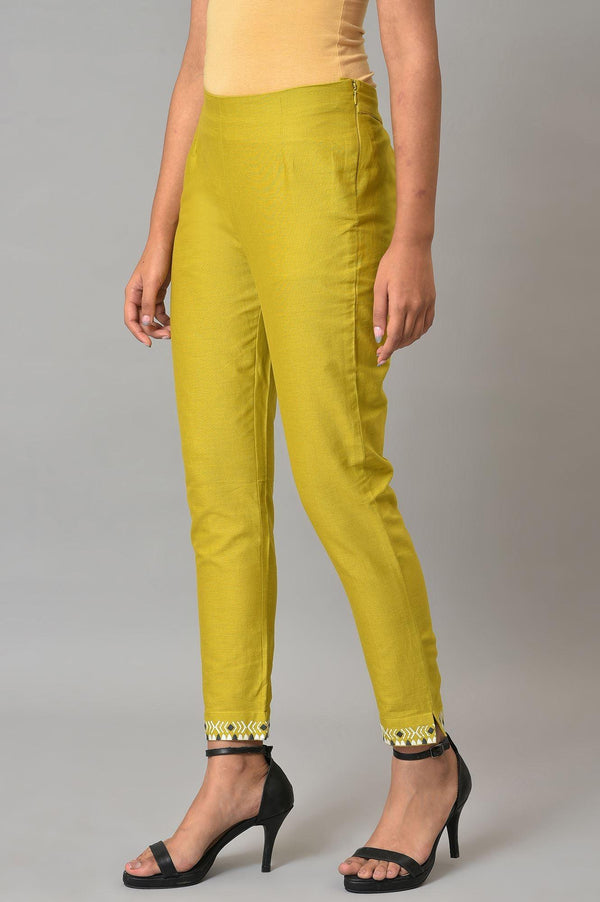 Plus Size Green Embroidered Slim Pants