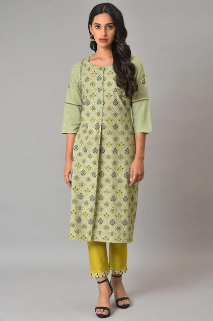 Plus Size Green Embroidered Slim Pants - wforwoman