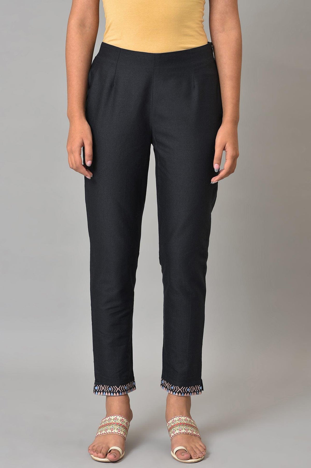Black Plus Size Slim Pants With Embroidery - 4XL