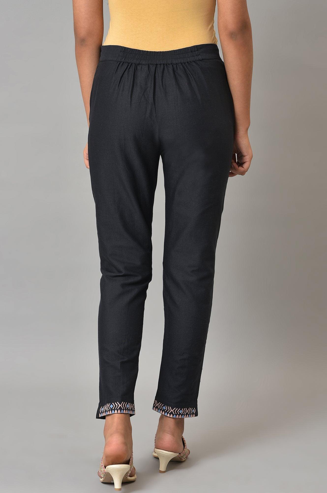 Black Slim Pants With Embroidery - wforwoman