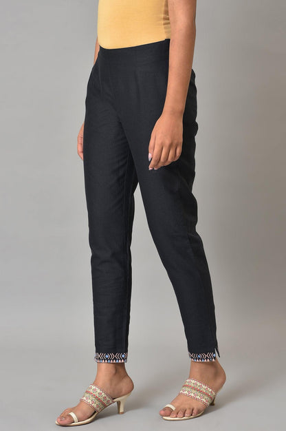 Black Plus Size Slim Pants With Embroidery - wforwoman