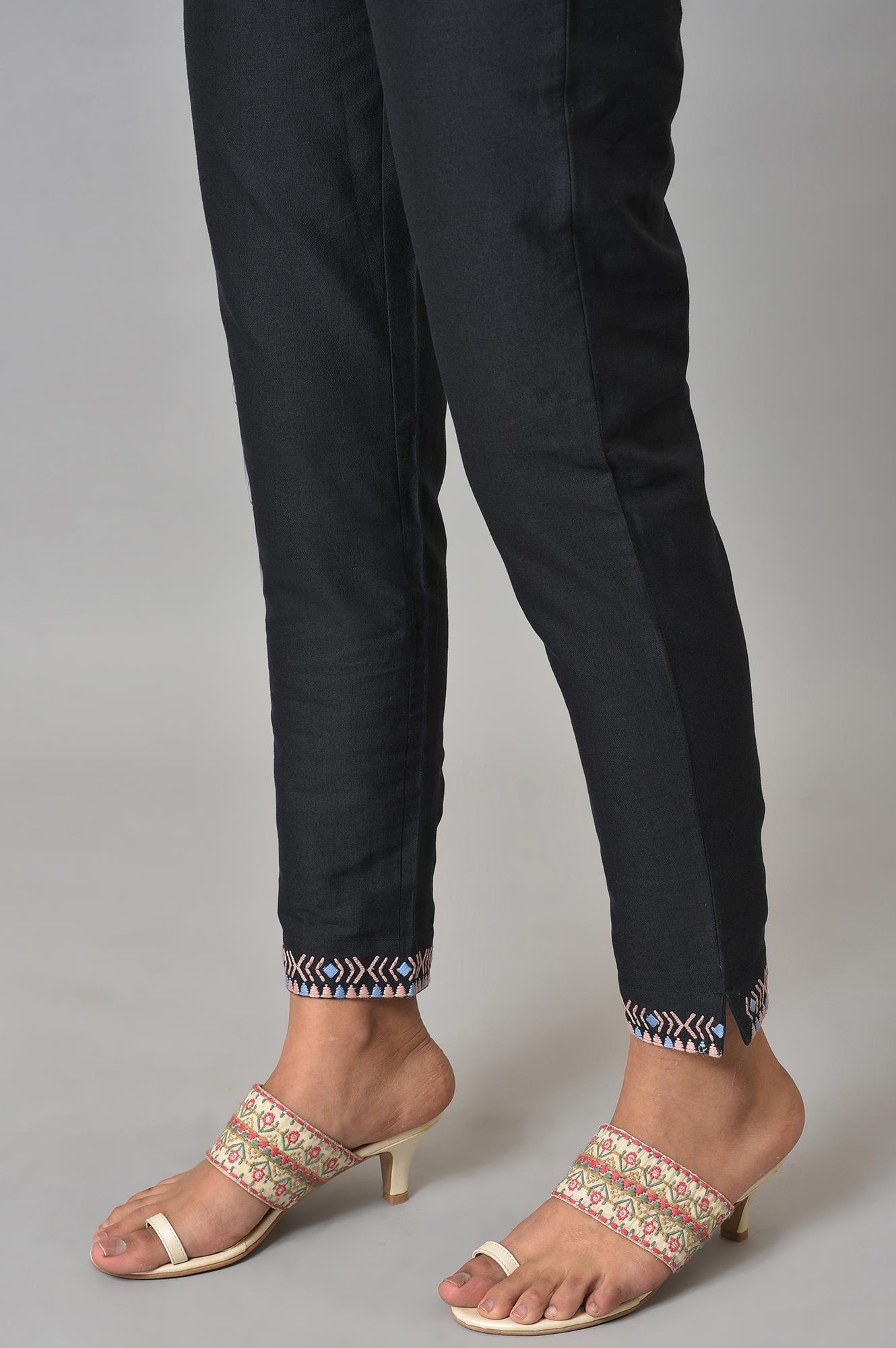 Black Slim Pants With Embroidery - wforwoman