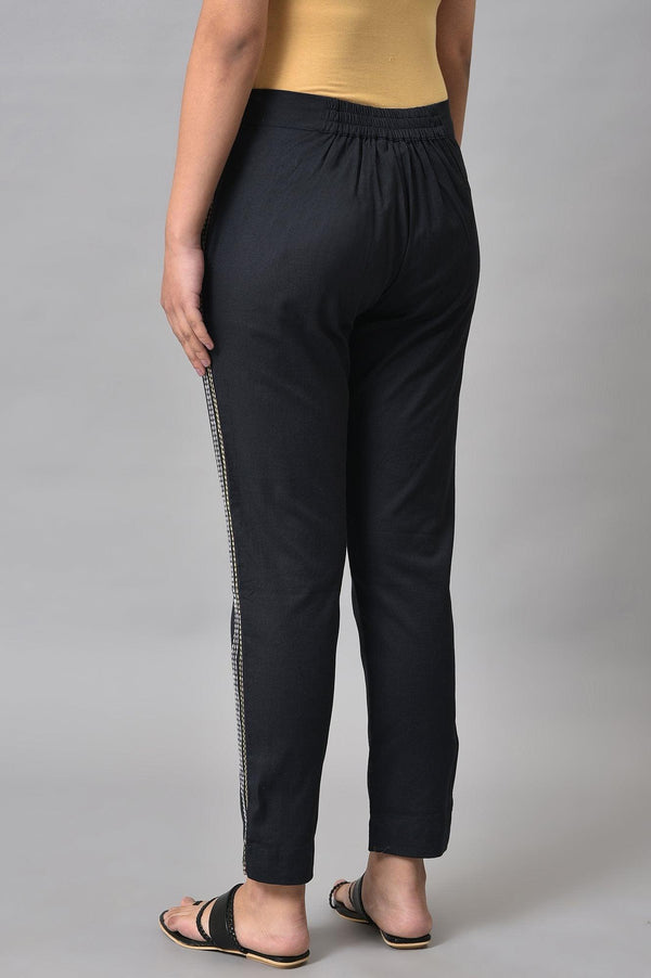 Black Parallel Pants With Side Embroidery