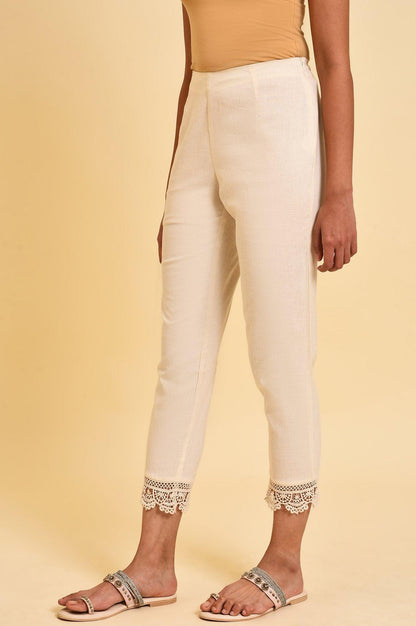 Ecru Lace Cotton Flax Slim Pants - wforwoman