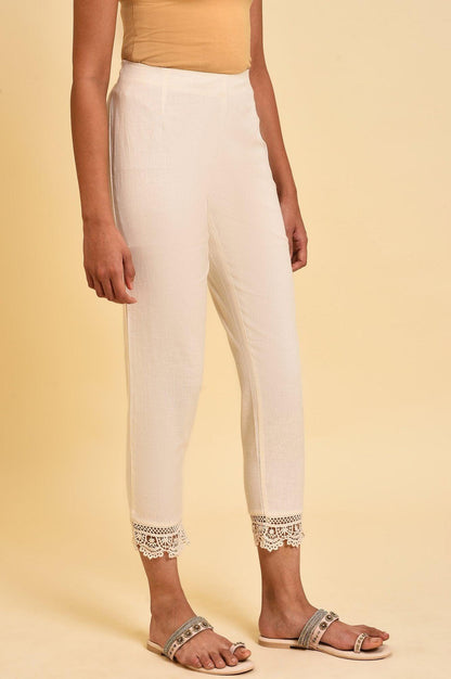Ecru Lace Cotton Flax Slim Pants - wforwoman