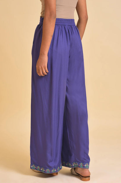 Purple Rayon Embroidered Parallel Pants - wforwoman
