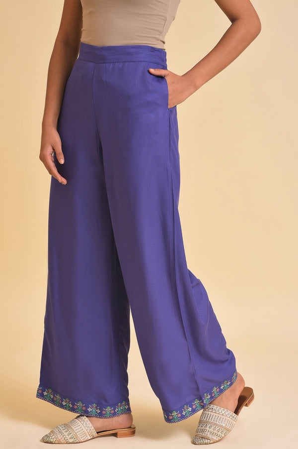 Purple Floral Printed Sequins Georgette Straight Kurta and Parallel Pant Set