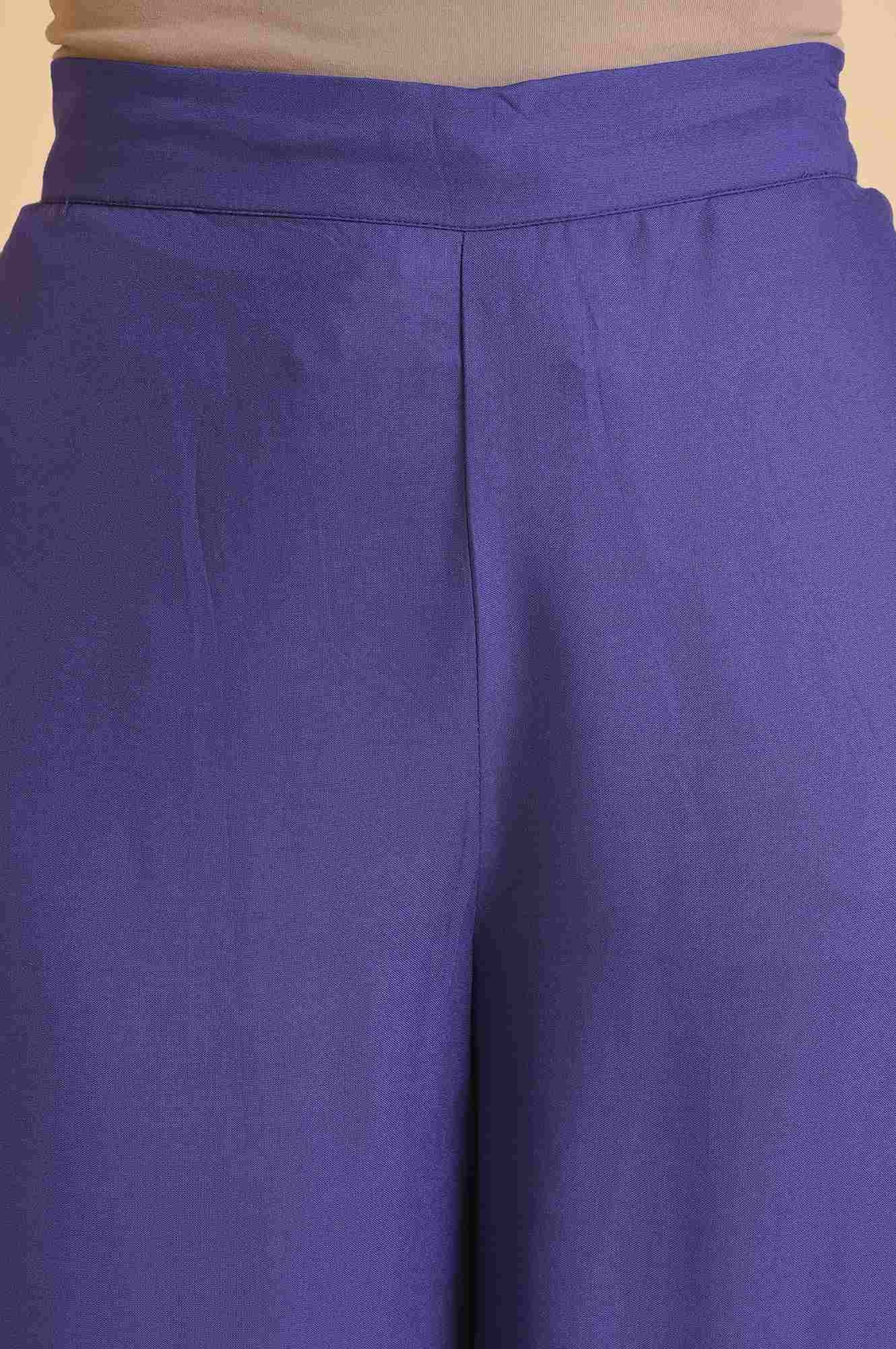 Purple Solid Zari Rayon Straight Kurta and Parallel Pant Set