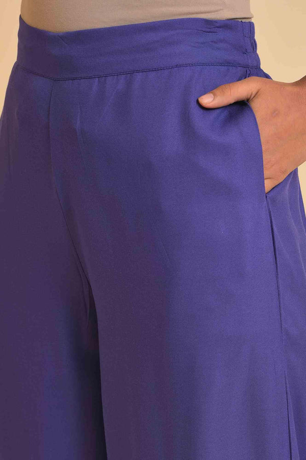 Purple Rayon Embroidered Parallel Pants