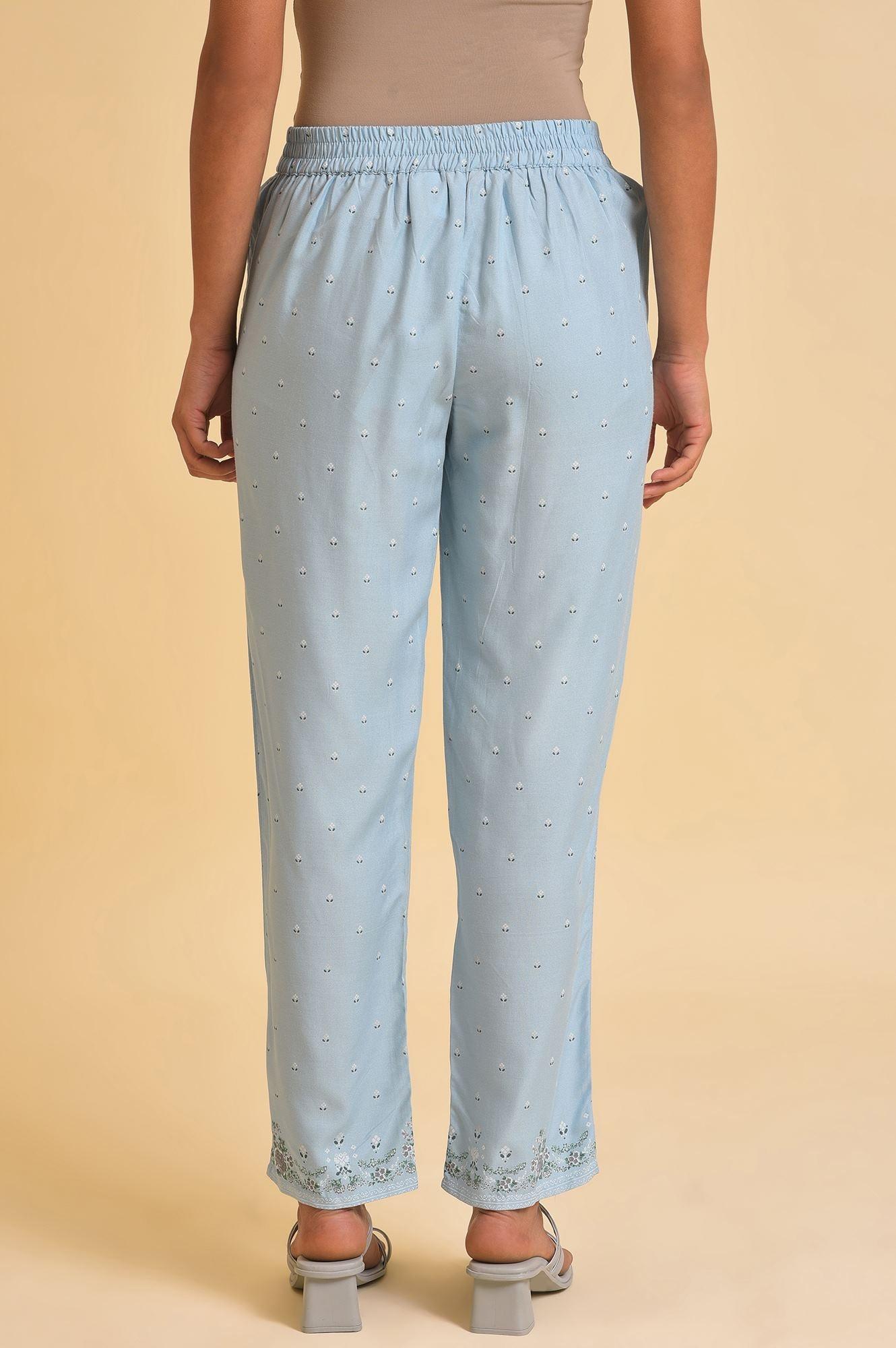 Blue Printed Slim Pants - wforwoman