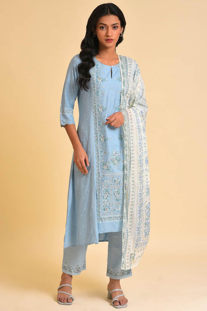 Blue Printed Slim Pants - wforwoman