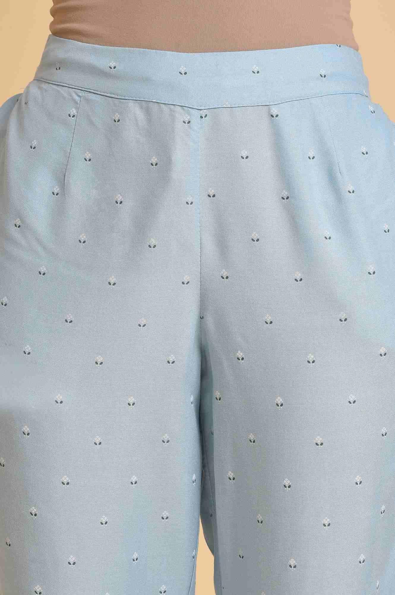 Blue Printed Slim Pants - wforwoman