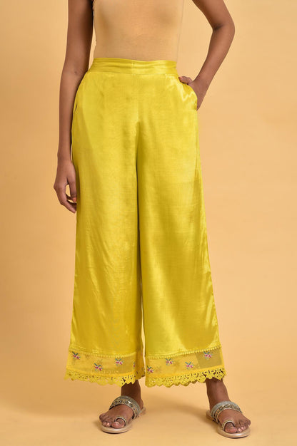 Yellow Parallel Pants With Lace And Embroidery - wforwoman