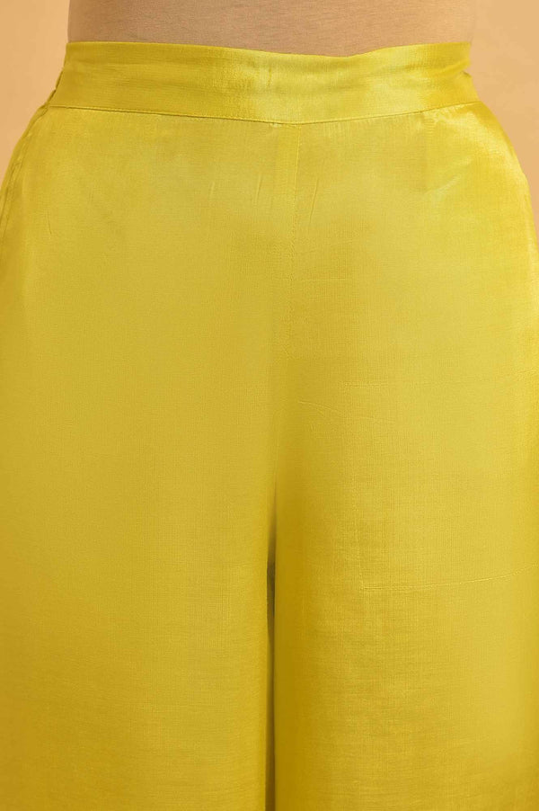 Yellow Parallel Pants With Lace And Embroidery