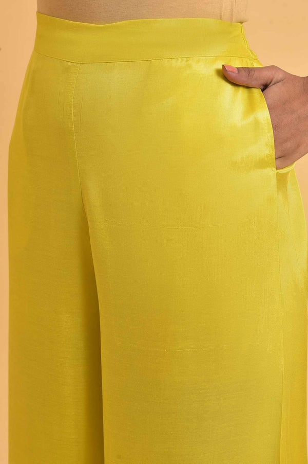 Yellow Parallel Pants With Lace And Embroidery