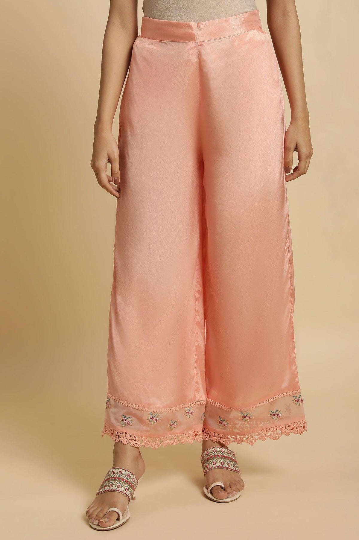 Pink Parallel Pants With Lace And Embroidery - XS